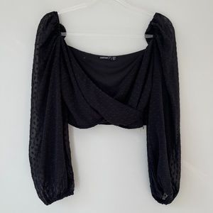 BooHoo Black Crop Top Blouse Sz 8‎